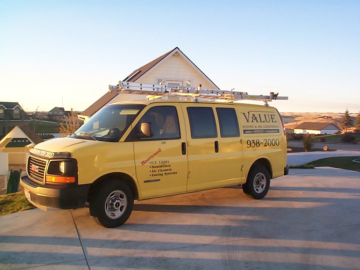 Our yellow Value Heating & Air Conditioning service van